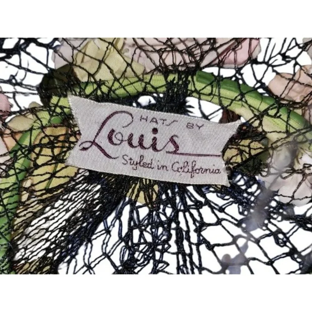 LOUIS Styled in California Vintage Floral Hat Black Net Pink Silk Roses